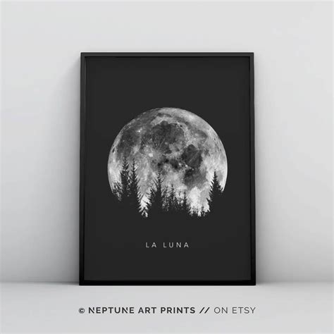 Lunar Moon Print Full Moon Poster Art Digital Download La Luna Moon
