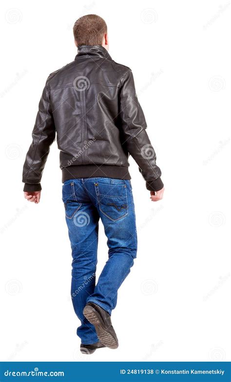 Back View Of Walking Handsome Man In Jacket Stock Photo Image Of