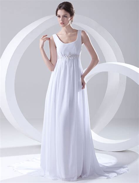 White Empire Waist Applique Beading Chiffon Bridal Wedding Dress