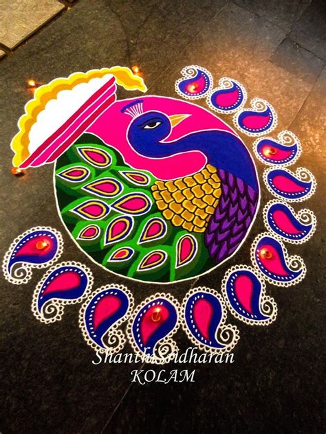 15 Beautiful And Colorful Peacock Kolam And Rangoli Designs Ideas For Pongal 2024