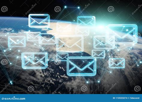Emails Exchanges On Planet Earth 3d Rendering Stock Illustration