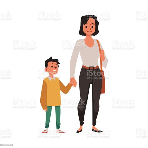 Ilustración De Madre E Hijo Caminando Tomados De La Mano Ilustración