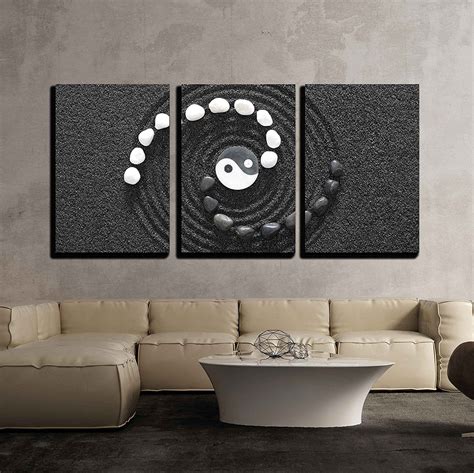Wall26 3 Piece Canvas Wall Art Zen Stones With Yin And Yang Modern