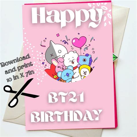Bt21 Birthday Card 2021 Printable Cute Modern Birthday Etsy