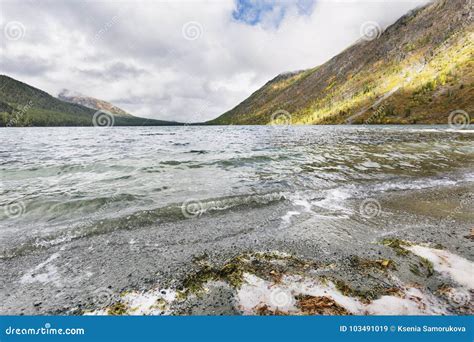 Lower Multinskoe Lake Altai Mountains Russia Autumn Landscape Stock