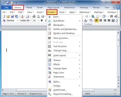 Where Is The Format Menu In Microsoft Word 2007 2010 2013 2016 2019