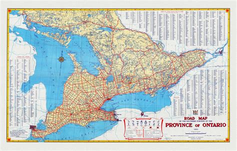 Official Road Map Of Ontario 1950 Map On Heavy Cotton Canvas 22x27