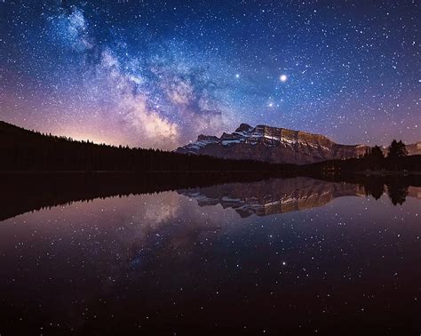 Earth Reflection Lake Milky Way Mountain Nature Night Sky