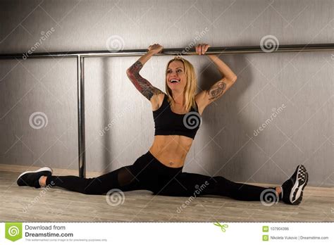 Happy Flexible Woman Stretching Stock Photo - Image of background ...