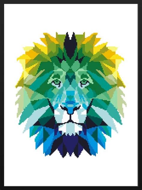 Lion Cross Stitch Pattern Pdf Modern Embroidery Colorful Etsy Australia Modern Cross Stitch