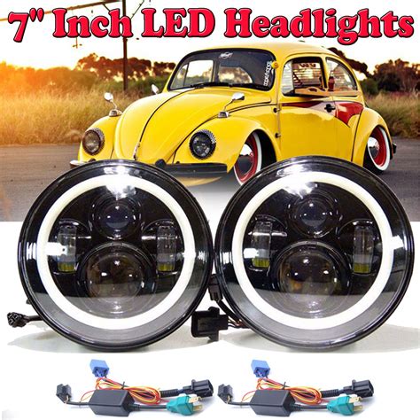2x 7inch Round Hi Low Led Headlamp Headlights Upgrade Kit For Vw Beetle