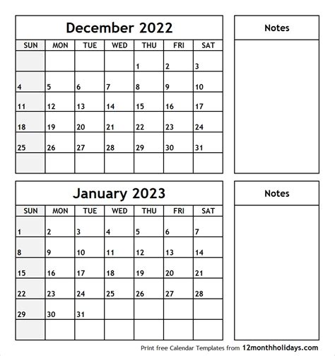 Printable Monthly Calendar November And December 2022 2023 Calendar