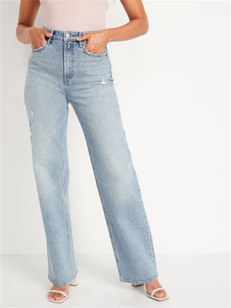 Extra High Waisted Ripped Wide Leg Jeans For Women Old Navy