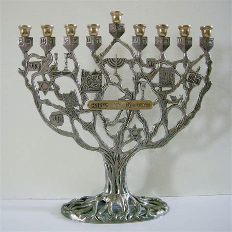 Vtg Tree Of Life Hanukkah Menorah Candle Holder 11 Jewish Symbols