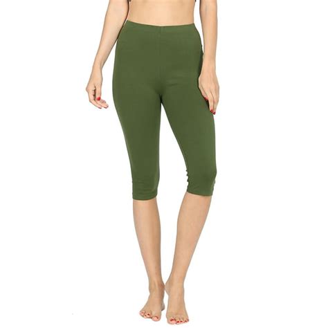 zenana women and plus essential basic cotton spandex stretch below knee length 15 leggings