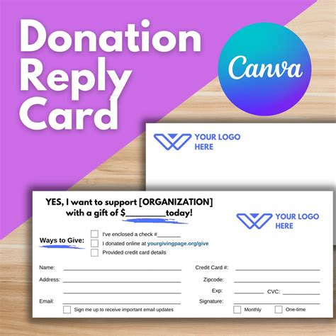 Donation Reply Card Editable Canva Template Nonprofit Reply Etsy Ireland