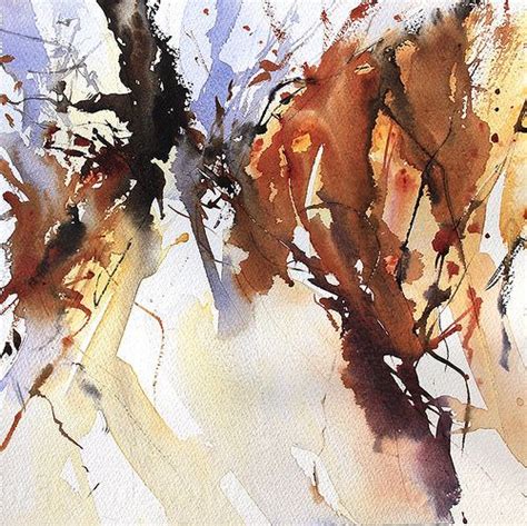 An Abstract Painting Of Leaves And Branches In Brown Orange And White