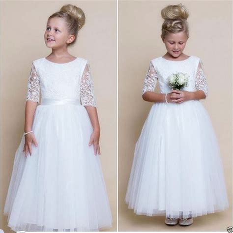 H007 White A Line Vintage Simple Flower Girl Dresses For Weddings