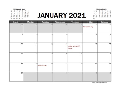 2021 Calendar Planner India Excel Free Printable Templates