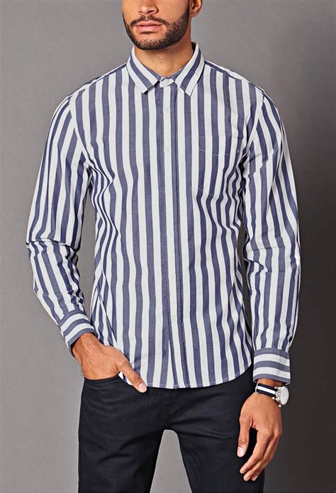 Lyst Forever 21 Vertical Striped Classic Fit Shirt In Blue For Men