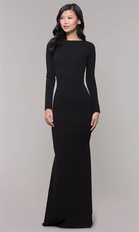 Open Back Long Black Prom Dress With Long Sleeves Long Sleeve Dress Formal