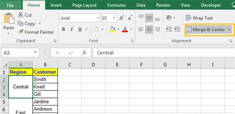 Merge And Center In Microsoft Excel