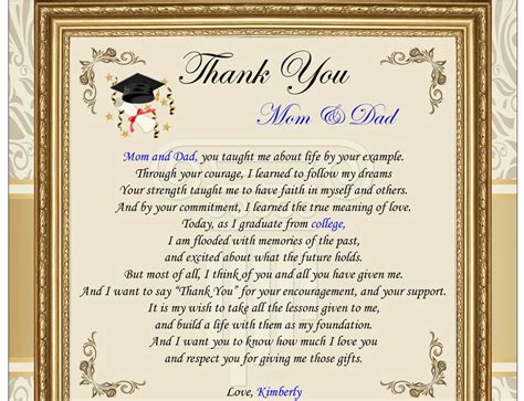 Remember that your parents have valuable opinions just like you. Thank you graduation gifts frame mom dad college parents ...