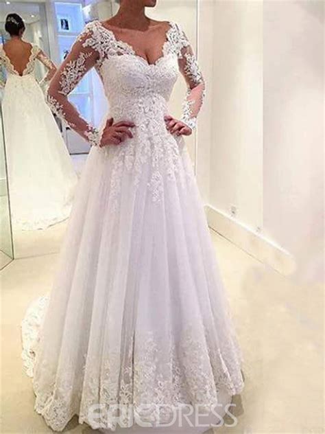 Look no farther than short or long sleeve wedding dresses. Ericdress Low Back Appliques Long Sleeves Wedding Dress ...