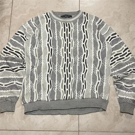 Vintage 80s Protegé Coogi Style Knit Khaki Sweater Depop