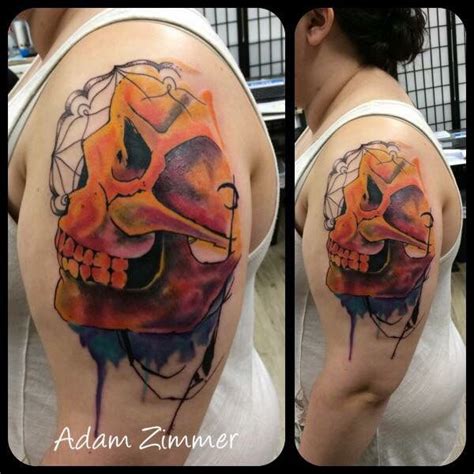 Watercolor Skull Tattoo By Adam Zimmer Skull Tattoo Tattoos Skull