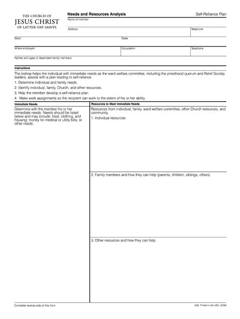 Lds Self Reliance Plan Fill Online Printable Fillable Blank