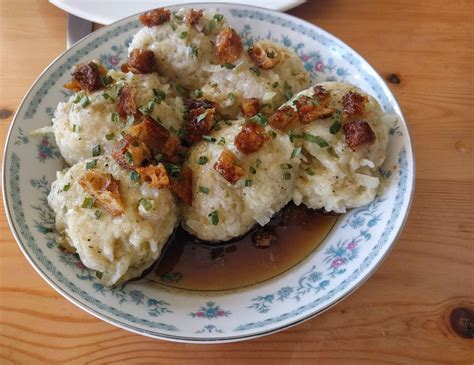 Homemade German Potato Dumplings With Croutons In