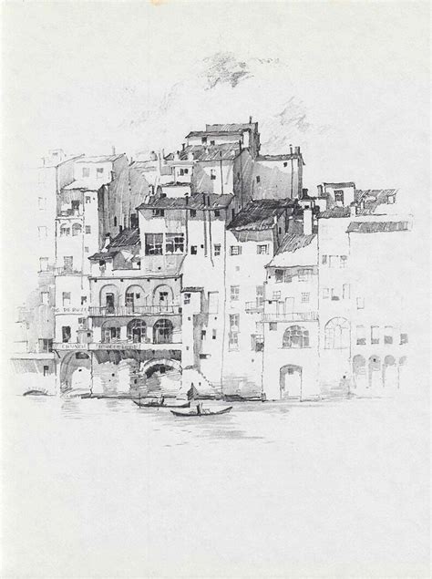 Pencil Sketch Of Old Houses On The Arno Florence Bw Sketch Of Italian