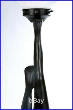 Vintage Art Deco Nouveau Nude Woman Black Table Lamp 27 X 11 Glass