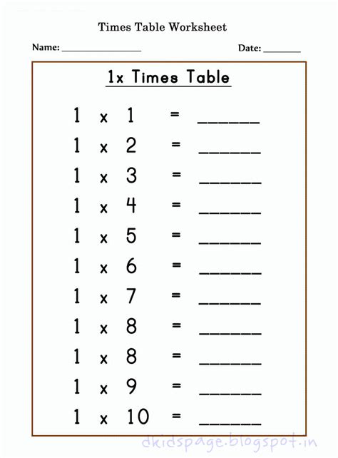 Multiplication Times 1 Worksheets