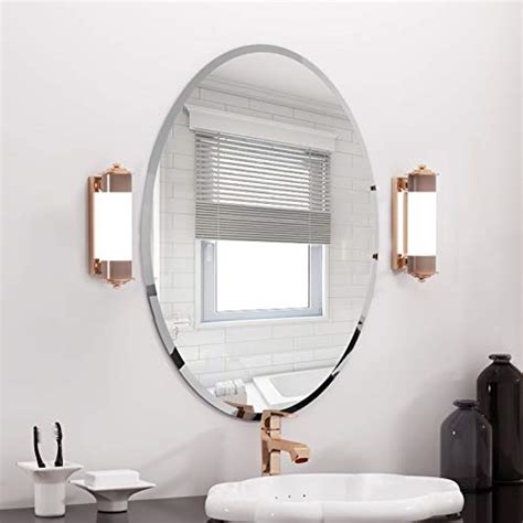 Kohros Oval Beveled Polished Frameless Wall Mirror For Bathroom Vanity Bedroom 24″ W X 35″ H