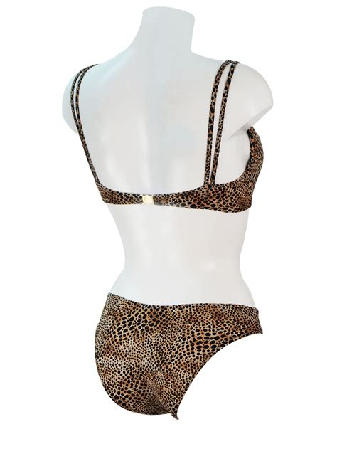 Leopard Print Bikini With Dual Strap And Gold Detail S M Reign Vintage