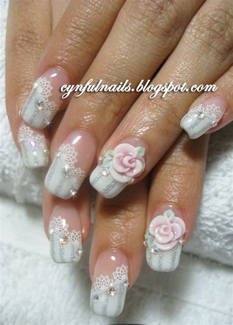 Bridal Nails Lace And Roses