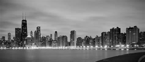 Chicago Skyline From North Avenue Beach In Black And White