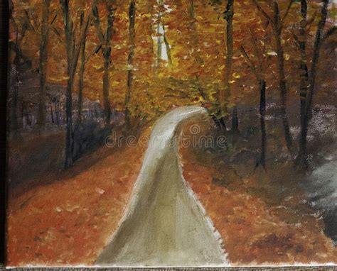An Original Acrylic Painting Of An Autumn Path With Orange And Red