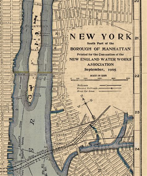 1905 Manhattan Map Reprint Vintage Street Map Of Manhattan Etsy