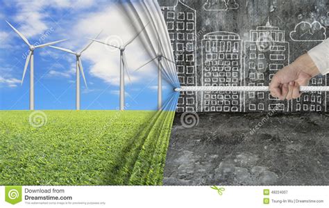 Hand Pulling Open Wind Turbines Curtain Covering Gray ...