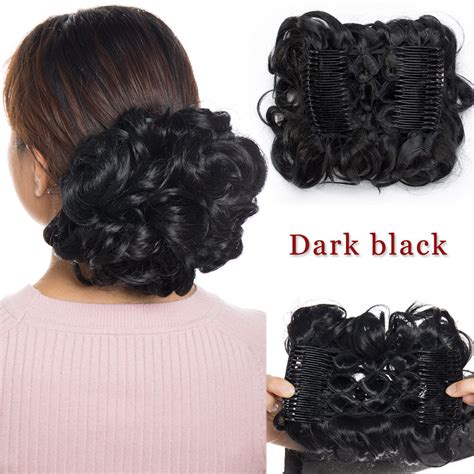 large thick curly chignon messy bun updo clip in hair extensions real as human h ebay