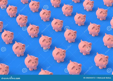 Rows Of Piggy Banks On Blue Background Stock Illustration