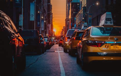 Download Wallpapers 4k New York City Street Traffic Jam Manhattan