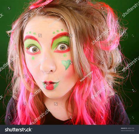 Funny Girl With Crazy Make Up Stock Photo 44961250