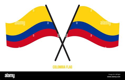 Two Crossed Waving Colombia Flag On Isolated White Background Colombia