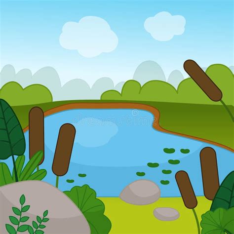 Pond Illustration Landscape Stock Vector Illustration Of Cartoon