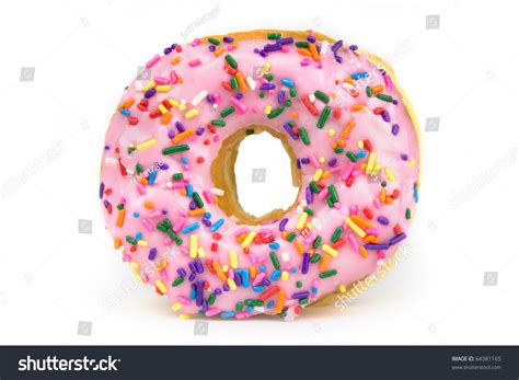 Pink Frosted Donut Colorful Sprinkles Isolated Stock Photo Edit Now