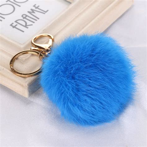 Genuine Rabbit Fur Ball Pom Pom Keychain Cute Real Fur Ball Fluffy Key Chain For Car Key Ring